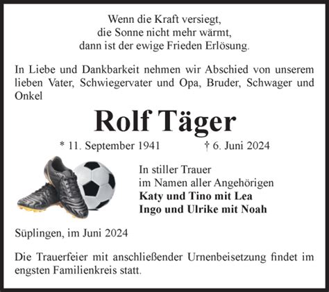 Traueranzeigen Von Rolf T Ger Abschied Nehmen De