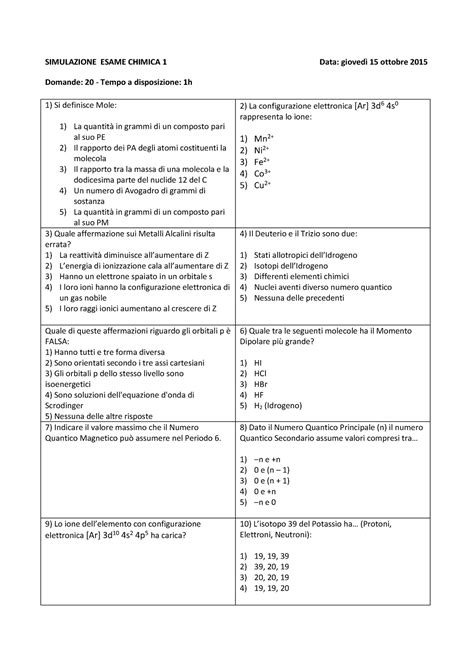 Esempio Prova D Esame Ottobre Domande Simulazione Esame