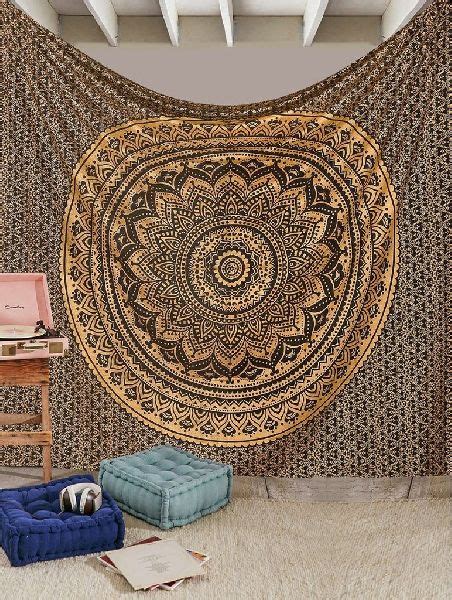 Cotton Indian Mandala Golden Tapestry Technics Handmade At Rs