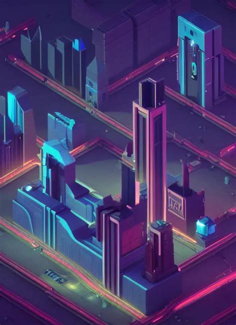 A Low Poly Isometric Render Of A Cyberpunk Night City Stable Diffusion