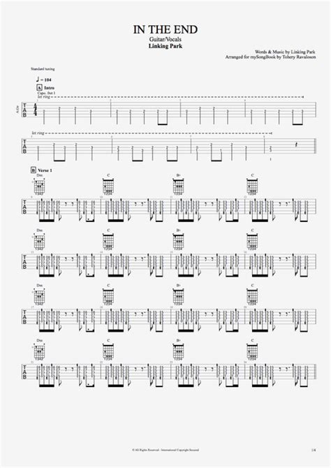 Tablature In The End De Linkin Park Guitar Pro Guitare Et Voix