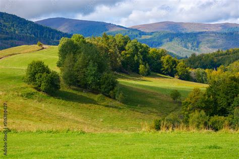 mountainous countryside scenery  early autumn grassy rolling hills