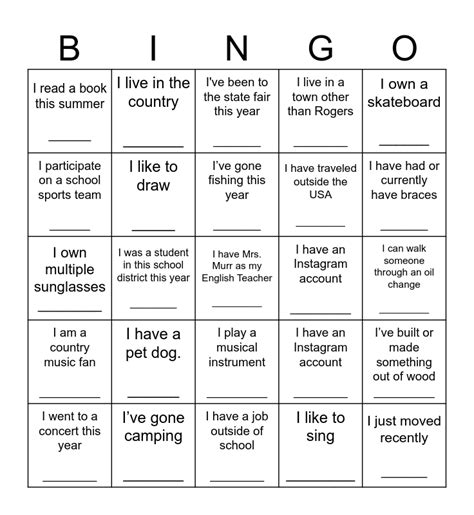 Get To Know Your Classmates Bingo Card