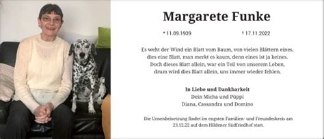 Alle Traueranzeigen F R Margarete Funke Trauer Rp Online De