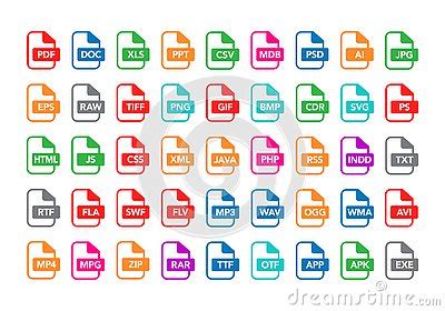 Vector Illustration Set Of Colorful Flat Ountline Document Labels And