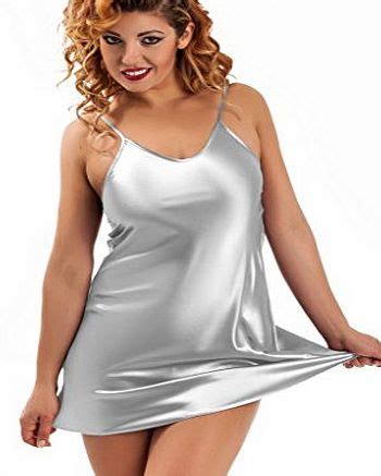 Nine X Sexy Satin Chemise Plus Size Lingerie Babydoll S 6XL Silver M