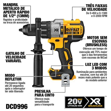 Parafusadeira Furadeira De Impacto Brushless DEWALT DCD996B