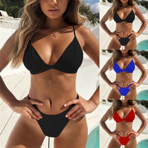 Summer Sexy Bikini Set Women Swimsuits Solid Red Bikini Backless