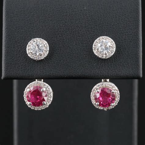 Sterling Sapphire Earrings with Ruby and Sapphire Enhancers | EBTH