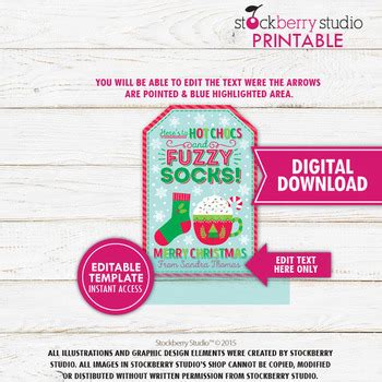 Christmas Socks Hot Chocolate Gift Tag Printable Hot Cocoa Staff Teacher