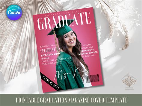 Senior Graduation Magazine Cover With Graduate Photo On Pink Background