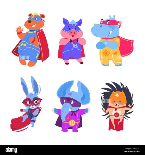 Superhero Animals Baby Superheroes Vector Characters Set Illustration