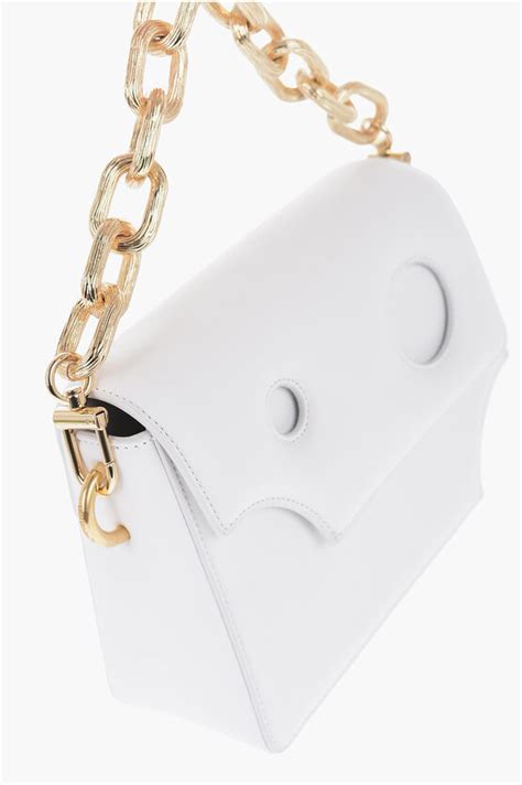 Off White Leather BURROW Shoulder Bag With Golden Chain Women Glamood