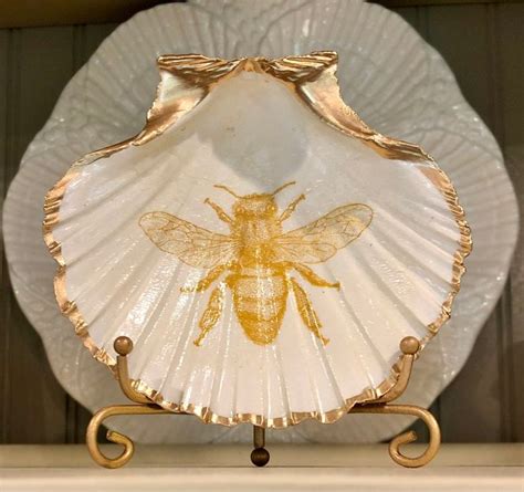 Decoupage Oyster Or Scallop Shell Dish With Stand Bird S Etsy