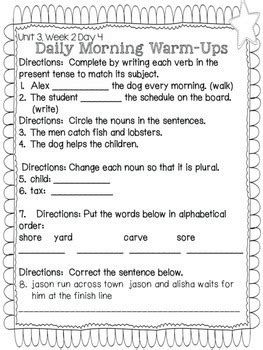 Reading Wonders Daily Morning Warm Ups Bundled Units 1 6 For Grade 3