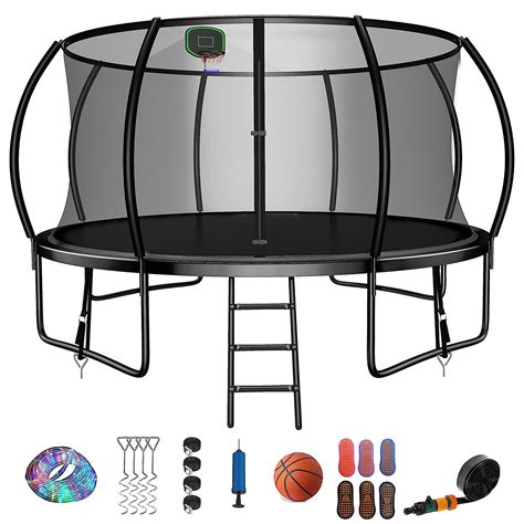 Famispick Trampoline de cour arrière 14 pi avec enceinte sécuritaire et