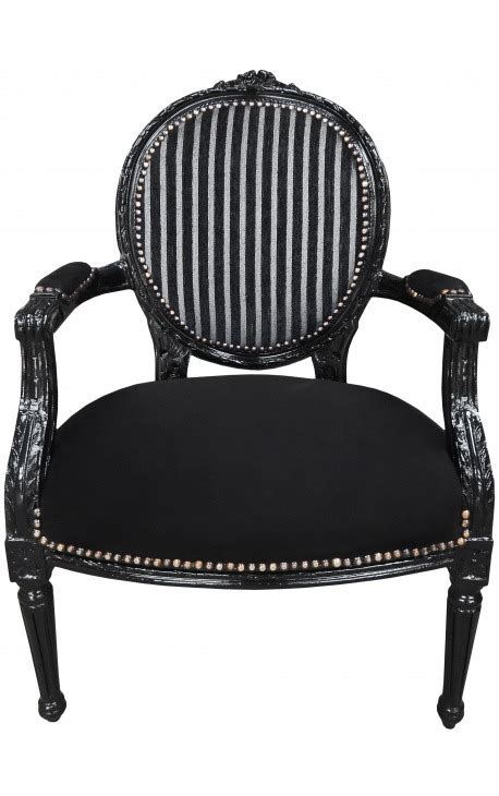 Fauteuil Louis Xvi De Style Baroque Ray En Velours Et Bois Noir