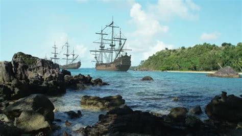 Two pirate ships in bay, 1700s - Reenact... | Stock Video | Pond5