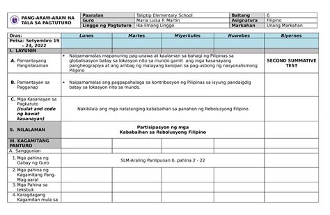 Ap 6 Dlp Q1 Week 5 Daily Lesson Plan For Ap 6 First Quarter Pang