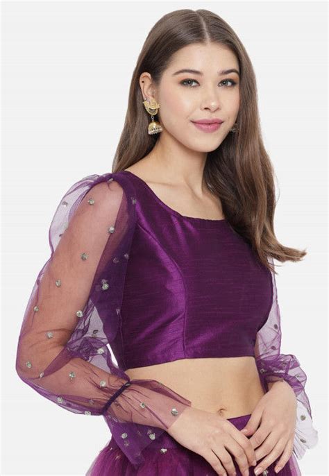 Buy Embellished Dupion Silk Crop Top In Purple Online TRB1676 Utsav