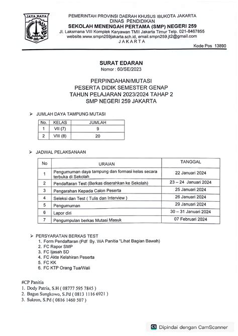 PERPINDAHAN MUTASI PESERTA DIDIK SEMESTER GENAP TAHUN PELAJARAN 2023