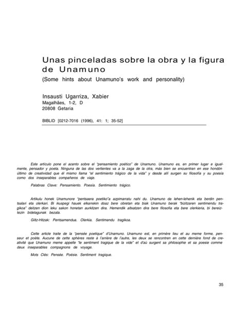 Unas Pinceladas Sobre La Obra Y La Figura De Unamuno