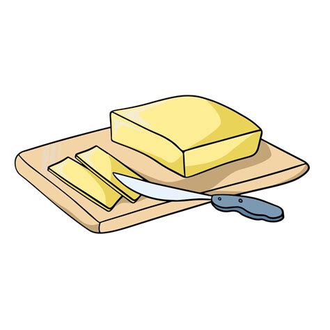 Yellow Butter Cut Into Pieces Sharp Knife Vector Illustration In