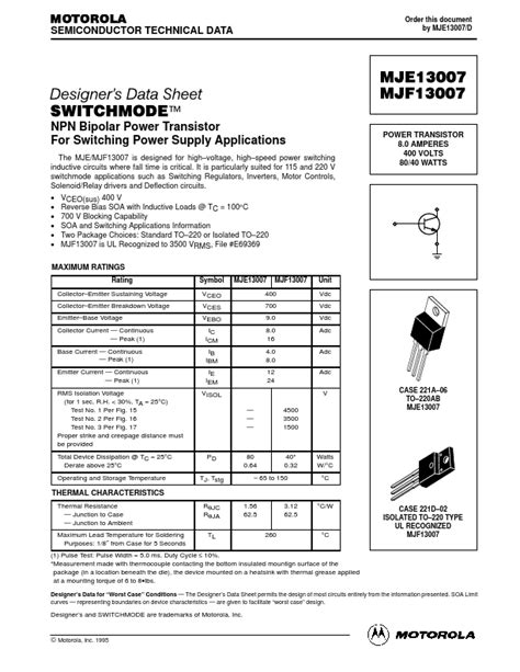 MJE13007 Datasheet PDF POWER TRANSISTOR