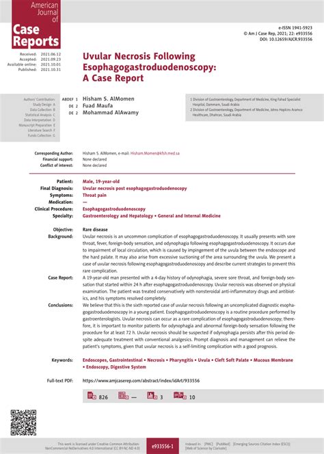 Pdf Uvular Necrosis Following Esophagogastroduodenoscopy A Case Report