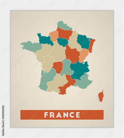 France Poster Map Of The Country With Colorful Regions Shape Of