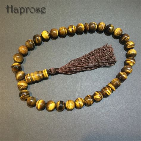 Haprose Natural 33 Beads Africa Tiger Eye Stone Round Shape 12mm Tesbih