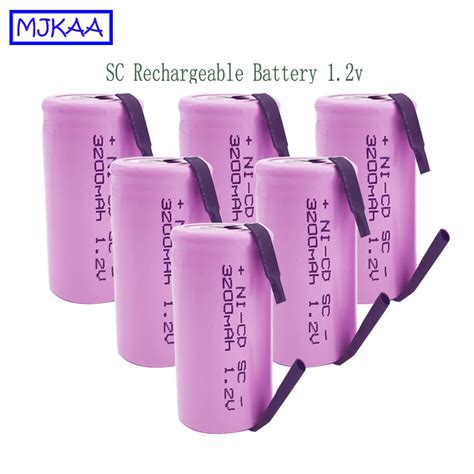 Mjkaa 12pcs Sc 1 2v Ni Cd Sub C 3200mah Rechargeable Battery With Welding Tabs For Electric