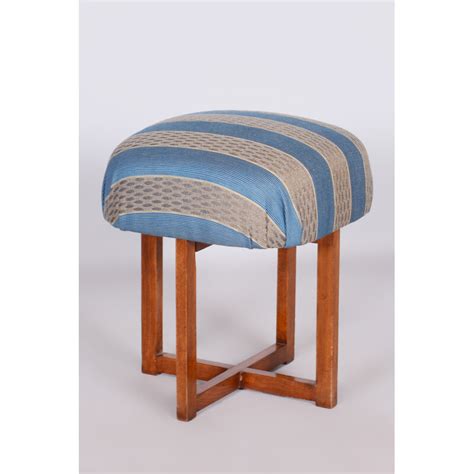 Tabouret Vintage Art D Co En H Tre Et Tissu Tch Coslovaquie