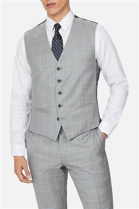 Ted Baker Men S Grey Blue Check Slim Suit Jacket Suit Direct