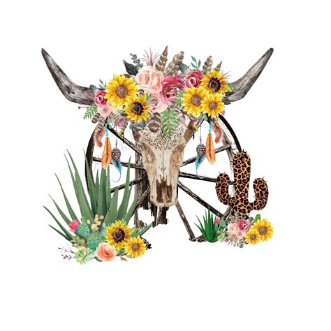 Western Cactus Png With Rustic Cow Skull Southern Waterslide Etsy