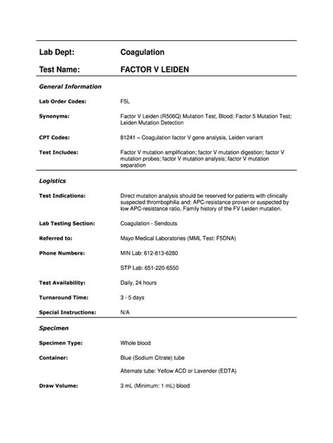 Fillable Online Factor V Leiden Mutation And PT 20210 Mutation Lab