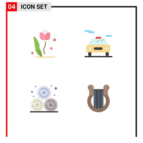 Mobile Interface Flat Icon Set Of 4 Pictograms Of Flora Straw Nature