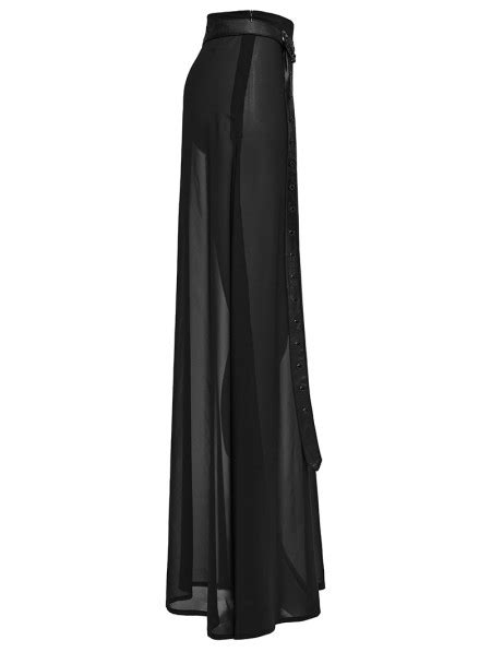 Punk Rave Black Gothic Daily Chiffon Sheer High Slit Maxi Skirt