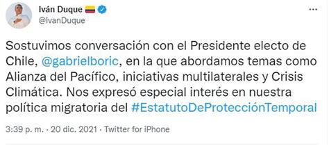 Iván Duque Abordó Temas Migratorios Y Climáticos En Su Primera Charla Con El Presidente Electo