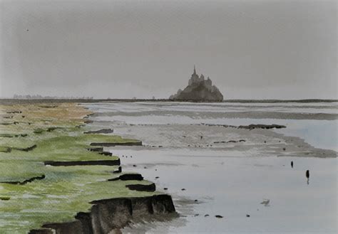 Watercolor Of Mont Saint Michel Aquarell Картина Jean Marc