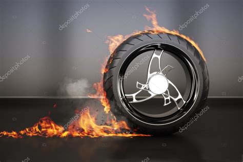 Tire burnout with flames smoke and debris — Stock Photo © digitalstorm #26273857