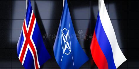 Iceland, NATO and Russia Flags - 3D Illustration Editorial Photo ...