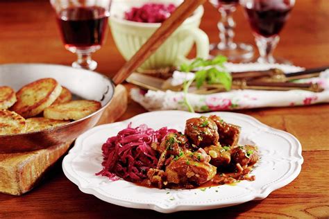 Wild Boar Goulash With Red Cabbage And Napkin Dumplings Photograph By