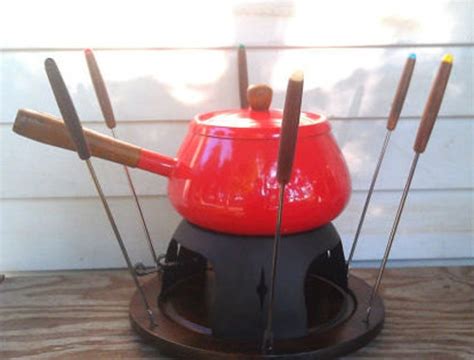 Vintage Retro Red Fondue Set Complete With 6 Stainless