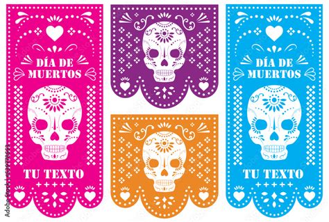 Papel picado largo para el día de muertos de México Stock Vector