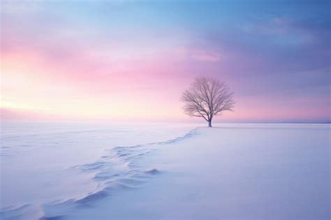 Premium Photo | Winter landscape with lonely tree on frozen landscape