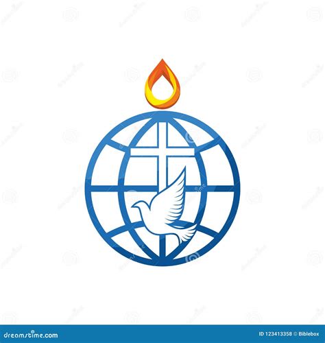 Church Logo Cross Dove And Globe World Stock Vector Illustration