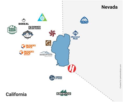 A Map of All Lake Tahoe Ski Resorts - Parks & Trips