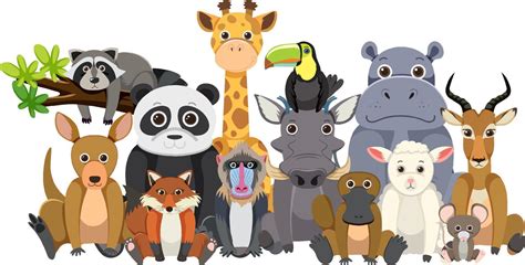 Zoo animals group in flat cartoon style 9202236 Vector Art at Vecteezy