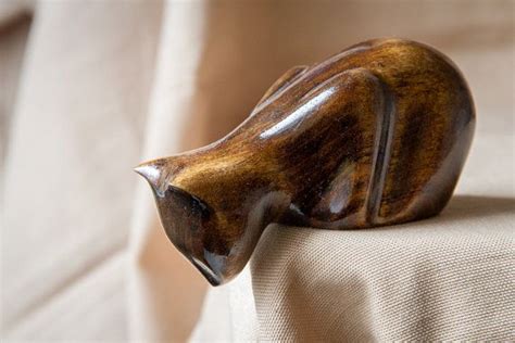 Wooden Cat Statue Wooden Cat Figurine Wood Carving Hand Carved